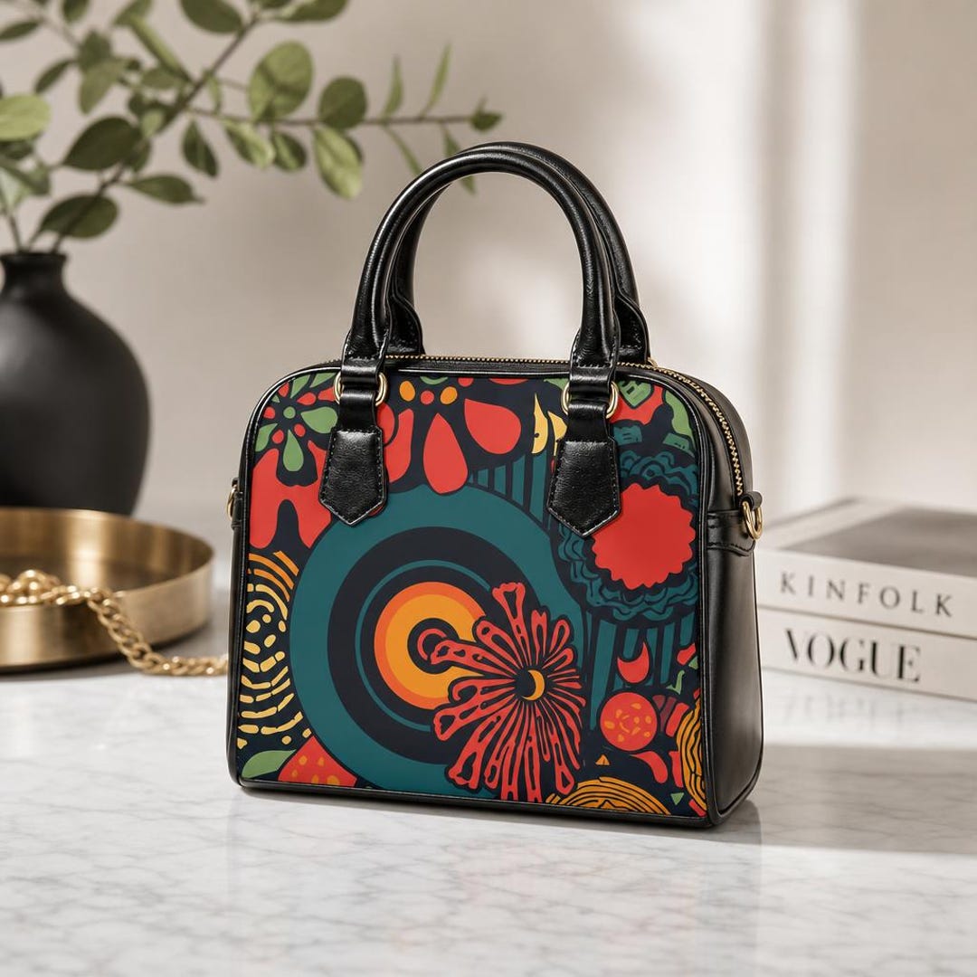 Retro 70s Floral Shoulder Handbag :vintage Colorful Style Purse