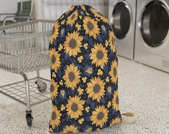 Sunflower Laundry Bag: Floral Polyester Tote, Dorm Storage