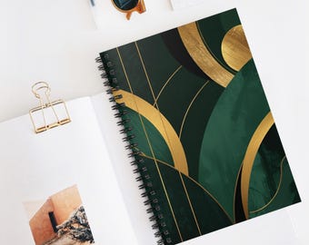 Green and Gold Foil Spiral Notebook: Elegant Journal