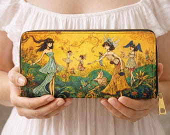 Whisper of the Fates Zipper Wallet – Illustrated Fantasy Art Wallet in Warm Yellow
