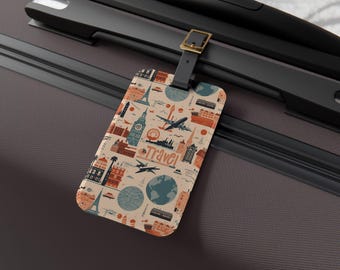 Acrylic Luggage Tag with Leather Strap: World Travel Design