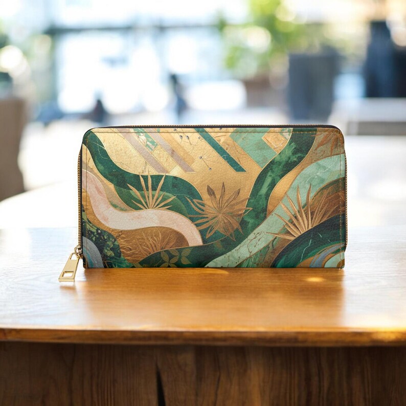 Art Deco Floral Zip Around Wallet – Botanical PU Leather Wallet - Etsy
