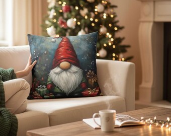 Funda de almohada cuadrada con gnomo navideño, decoración navideña