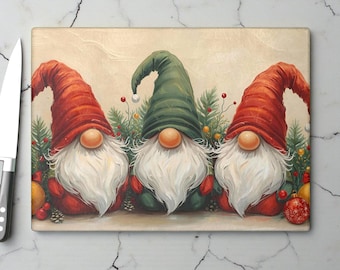 Gnome Christmas Glass Cutting Board: Cozy Holiday Kitchen Decor