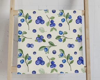 Blueberry Floral Hand Towel: Farmhouse Kitchen Decor
