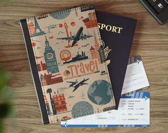 Vintage Travel Passport Holder | Faux Leather RFID Blocking World Map Case