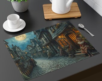 Whimsigothic Winter Village Placemat: Dark Cottagecore Table Decor