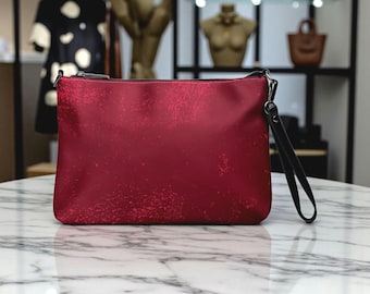Red Faux Leather Crossbody Bag: Minimalist Wristlet Clutch