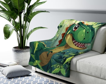 Dinosaur Sherpa Blanket, Cozy Kids Throw, Jungle Nursery Decor