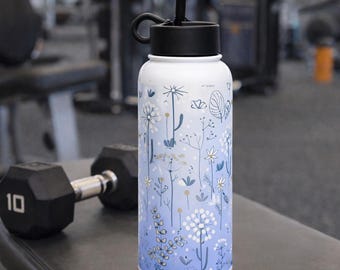 Gourde isotherme floral pastel – Bouteille de sport en acier inoxydable de 32 oz