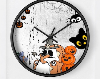 月と少女の掛け時計 #ハロウィン 不気味な黒猫の壁掛け時計：紫色のハロウィン装飾 - Etsy 日本