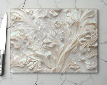 Floral Embossed Glass Cutting Board – Elegant Kitchen Decor