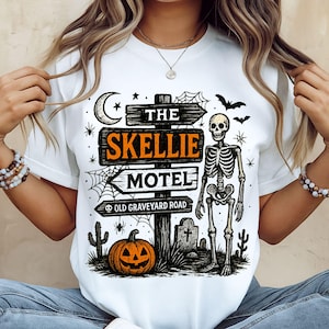 Skelly Motel Halloween PNG – Vintage Skeleton – Spooky Sublimation – Haunted House Ghost Shirt – Funny Halloween png - Popular design png