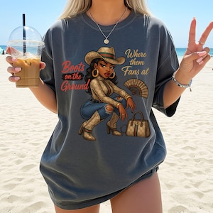 Boots On the Ground PNG, Line Dance Southern Soul Blues RnB Workout Cowboy Boots Pink Cowgirl Boots PNG Sublimation, Melanin Women Png