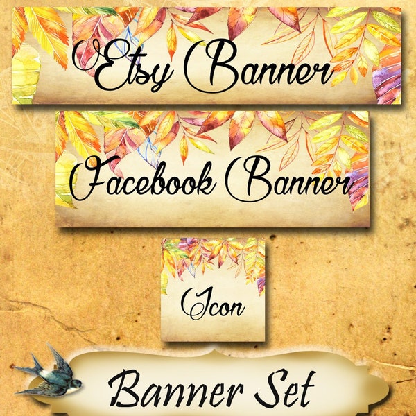 Custom SHOP BANNER Set•Facebook Cover•Fall Leaves