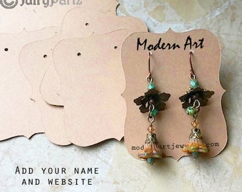 May include: A pack of 10 blank earring display cards with a scalloped edge. The cards are made from brown cardstock and have a hole at the top for hanging. The cards are ideal for displaying earrings or other small jewellery items. The cards are also great for use in craft projects or for creating gift tags.