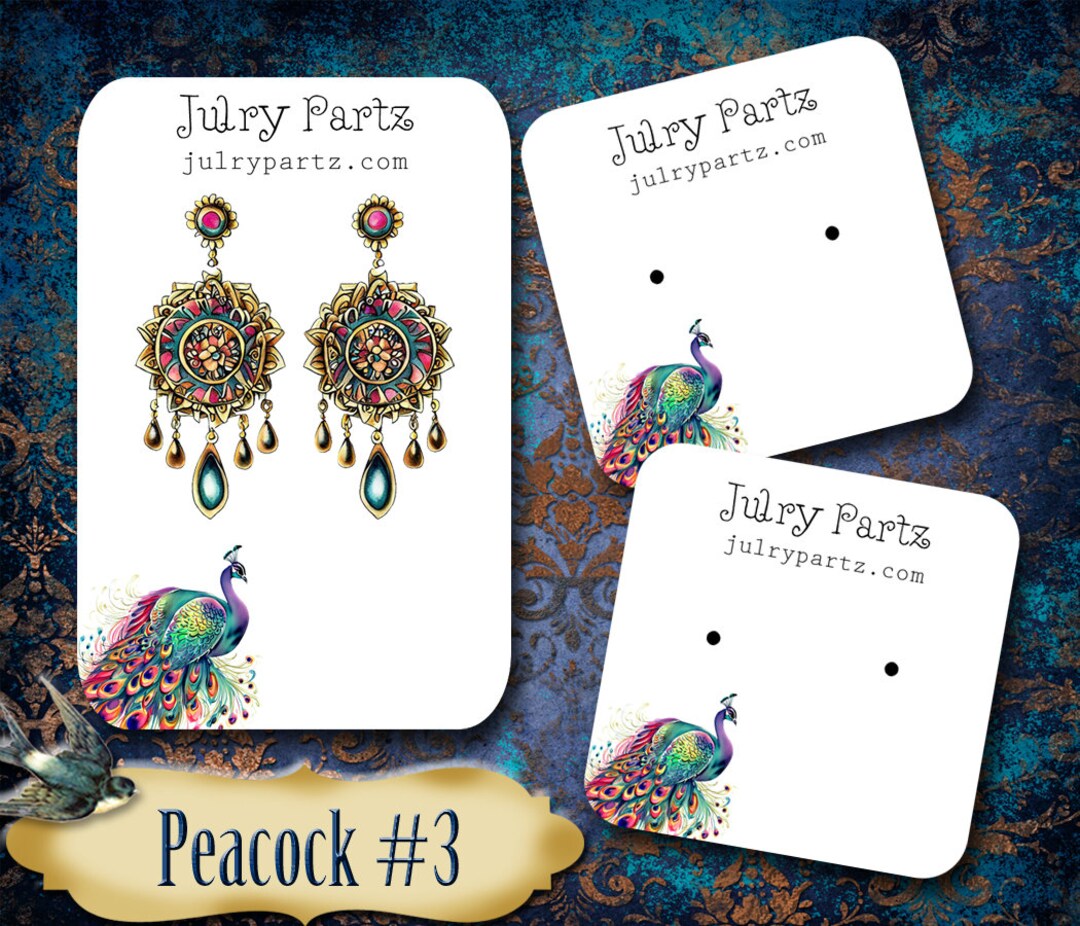 PEACOCK #3 •custom Tags• Earring Display•clothing Tags• Custom •boutique Card•tags• Custom Tags ...
