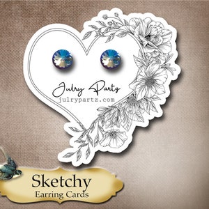 60• Sketchy HEART 3 x 3 pollici • Scheda Post Stud • Schede orecchini • Schede gioielli • Scheda espositiva • Espositore • Porta orecchini •