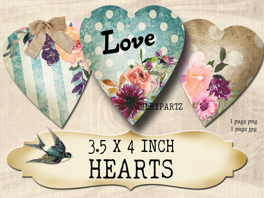 5 HEARTS • Printable Image • Digital Download • Romantic Hearts ...