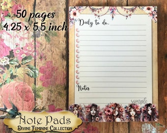 Handmade 4.25 x 5.5 inch To Do NOTE PADS • Custom Note Pad • Girly Note Pad • Floral Note Pad • Feminine Notes • Divine Feminine