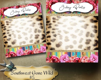 May include: Two printable gift tags with a leopard print background, pink flowers, and colorful stripes. The text on the tags reads "Jewelry Parts". The bottom of the image reads "Southwest Gone Wild #5".