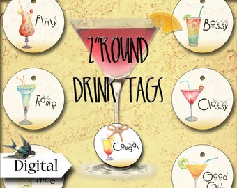 2x2" PARTY GIRLS Drink Markers•Drink Tags•Printable Tags•Digital Tags•Favor Tags•Set 1