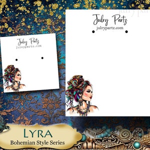 LYRA Estilo bohemio • Diseño personalizado • Expositor de pendientes • Etiquetas para ropa • Tarjetas de joyería personalizadas • Tarjetas de boutique • Tarjetas de pendientes personalizadas •