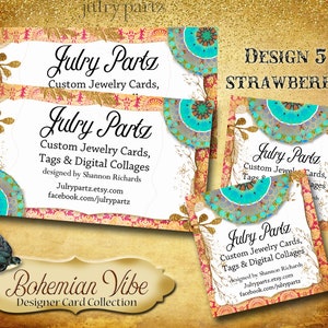 BOHEMIAN VIBES Business Cards•Designer Card Collection•Custom Business Cards•Custom Cards •Custom Calling Cards•Design 5 Strawberry