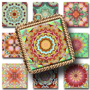 FIESTA DEL SOL, 1x1 Square,Printable Digital Image,Healing Mandalas,Magnets,Gift Tags,Scrabble Tiles,Yoga, Meditation