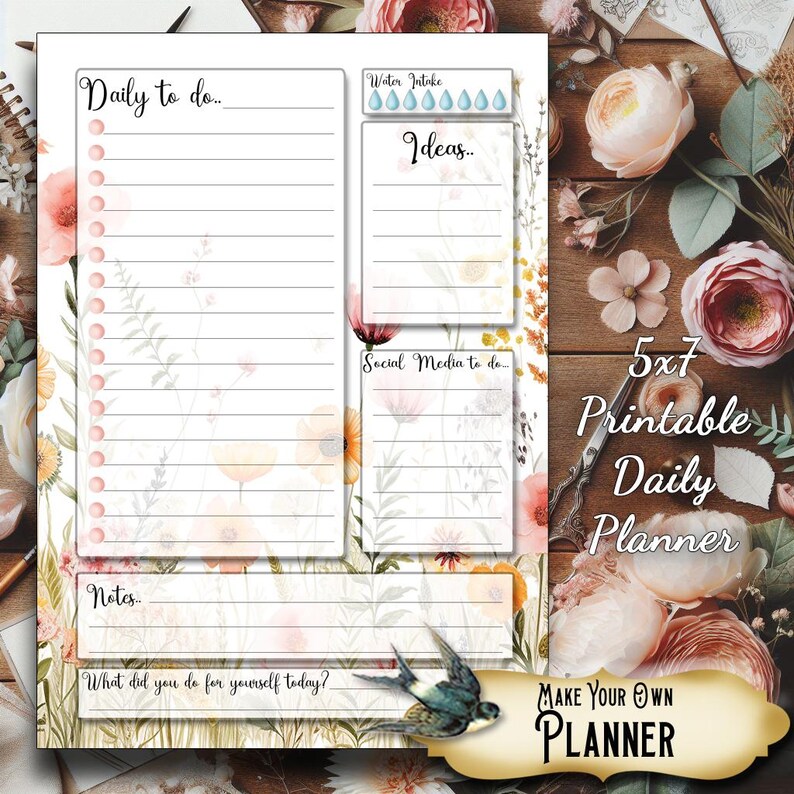 DIY • WILDFLOWER #2 • Custom DAILY Planner Set • Floral Notepad Set ...