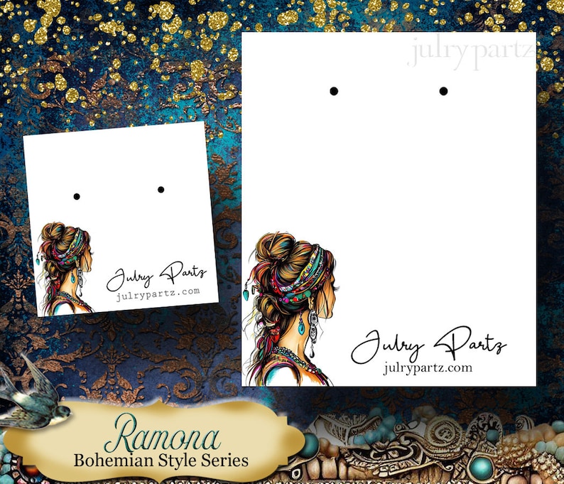 RAMONA Bohemian Style Custom Design Earring Display Clothing Tags Custom Jewelry Cards Boutique Cards Custom Earring Cards image 1