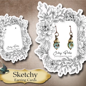 60• Sketchy FLORAL FRAME 3X4 inch • Post Stud Card • Earring Cards • Jewelry Cards • Display Card • Display • Earring Holder •