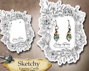 60• Sketchy FLORAL FRAME 3X4 inch • Post Stud Card • Earring Cards • Jewelry Cards • Display Card • Display • Earring Holder •