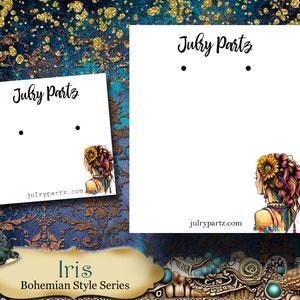 Estilo IRIS Boho • Diseño personalizado • Expositor de aretes • Etiquetas para ropa • Tarjetas de joyería personalizadas • Tarjetas de boutique • Tarjetas de aretes personalizadas •