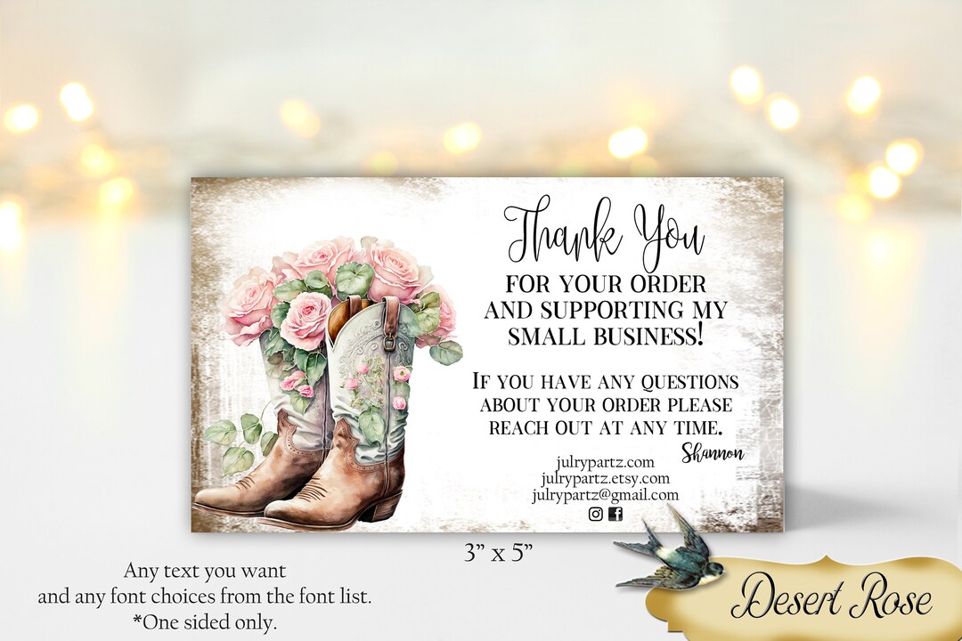 DESERT ROSE Thank You Card Insert Custom Card Purchase Card Card Insert