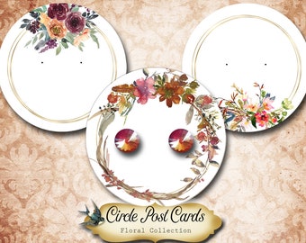 60• Round FLORAL Sets •Earring Cards • Jewelry Cards • Display Card • Earring Holder• 2x2 or 3x3 Circle Jewelry Cards • Set #3