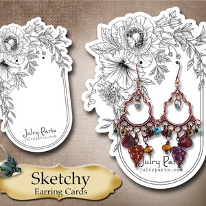 60 • Skizzenhafte MOHN/TAGLILIE Oval 3 x 4 Zoll • Ohrstecker • Schmuck Karten • Display Karte • Aufsteller • Ohrring Halter •
