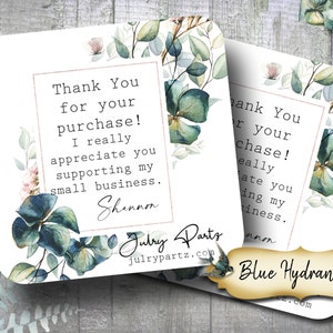 THANK YOU Card Insert • Custom Card • Purchase Card • Card Insert • Package Insert •Custom • Thank You For Your Purchase • Blue Hydrangea #1