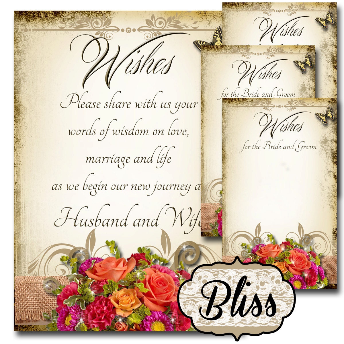Bliss Set Of Wedding Wish Sign And Tags Wish Tree Cards - 1