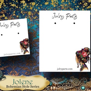 JOLENE Estilo bohemio • Diseño personalizado • Expositor de aretes • Etiquetas de ropa • Tarjetas de joyería personalizadas • Tarjetas de boutique • Tarjetas de aretes personalizadas •