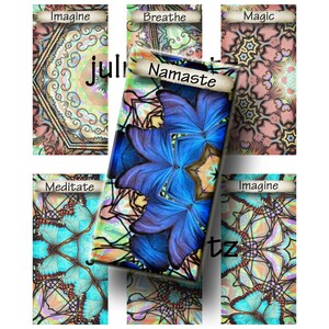 May include: A collection of decorative cards with the words "Imagine", "Breathe", "Magic", "Meditate", and "Namaste". The cards feature colorful butterfly and mandala designs in shades of blue, pink, and green.