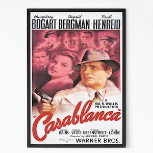 Casablanca filmposter 1942, vintage tv-showposter, film Michael Curtiz, Humphrey Bogart, Ingrid Bergman, retroposter.