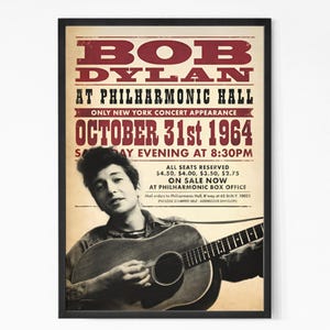 Bob Dylan 1964 New York Vintage Concert Poster. Bob Dylan Poster. Music Poster. Vintage Poster. Concert Poster.