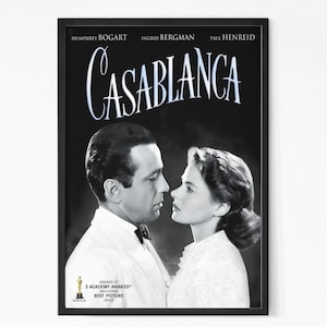 Casablanca filmposter 1942, vintage tv-showposter, film Michael Curtiz, Humphrey Bogart, Ingrid Bergman, retroposter.