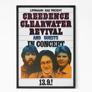 Póster vintage de concierto de Creedence Clearwater Revival. Póster de banda de rock. Póster musical. Póster de concierto. Imprimible.