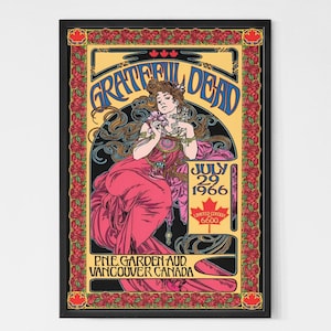 Póster vintage de concierto de Grateful Dead de 1966 en Canadá. Póster de banda de rock. Póster musical. Póster vintage. Póster de concierto. Imprimible.