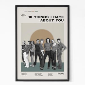 10 Things I Hate About You Movie Poster, Heath Ledger, Julia Stiles, Vintage tv show poster, Minimalist Art, Retro Poster, Home Wall art.