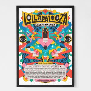 Póster vintage del concierto Lollapalooza 2020 en Argentina. Póster de banda de rock. Póster musical. Póster vintage. Póster de concierto. Imprimible.