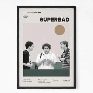 Superbad Movie Poster, Vintage tv show poster, Michael Cera, Jonah Hill, Minimalist Art, Retro Poster, Home Wall art.