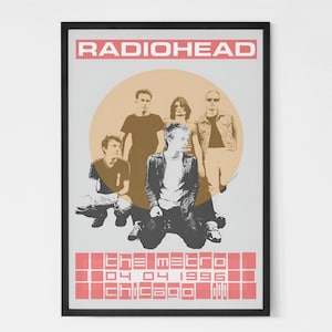 Póster vintage del concierto de Radiohead en Chicago de 1996. Póster de Tom Yorke, banda de rock. Póster musical. Póster vintage. Póster de concierto. Imprimible.